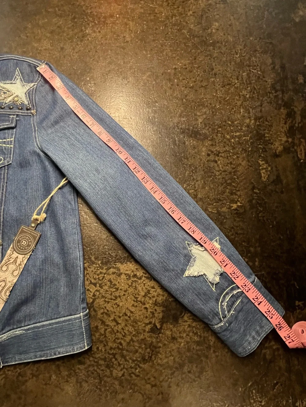 NWT Double D Ranch denim jacket with studs, turquoise charms, and patches, XL - Picture 6 of 12